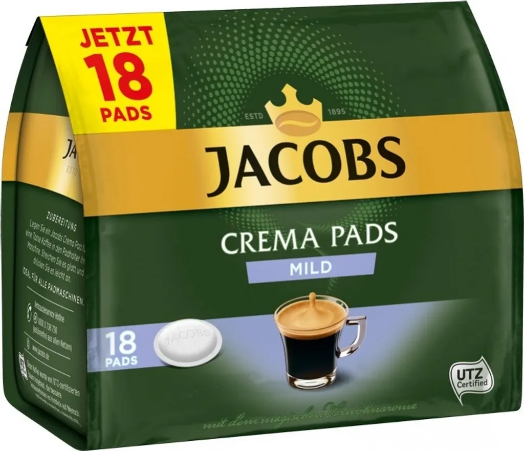 Jacobs Crema Pads Mild | 18 Senseo Kompatible Kaffeepads 118 G 4 Jacobs Crema Pads Mild | 18 Senseo Kompatible Kaffeepads 118 G – Bild 2