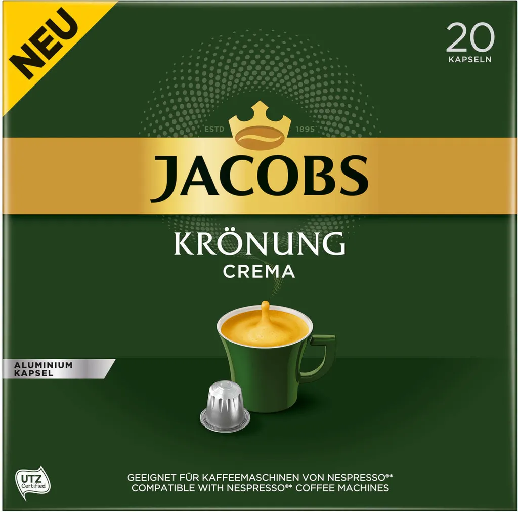 Jacobs Kaffeekapseln Krönung Crema, 20 Nespresso®* Kompatible Kapseln, 1 X 20 Getränke 3 Jacobs Kaffeekapseln Krönung Crema, 20 Nespresso®* Kompatible Kapseln, 1 X 20 Getränke