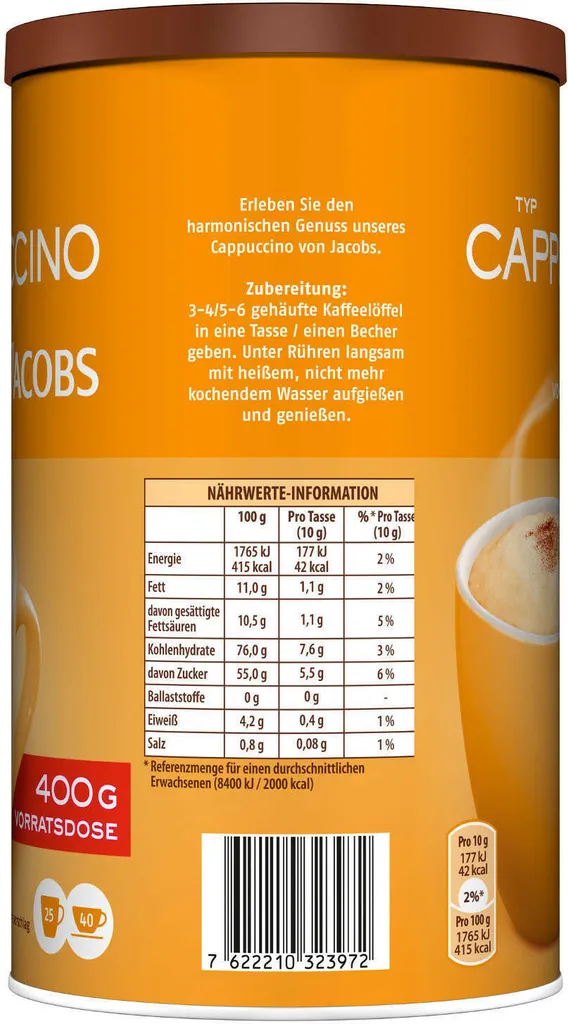 JACOBS Typ Cappuccino 6 Dosen 6 X 400 G 6 JACOBS Typ Cappuccino 6 Dosen 6 X 400 G – Bild 4
