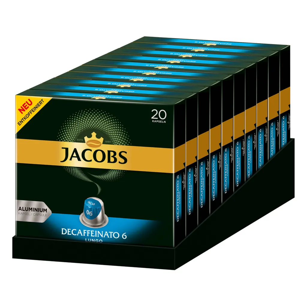 JACOBS Kapseln Decaffeinato 6 Lungo Entkoffeiniert 200 Nespresso®* Kompatibel