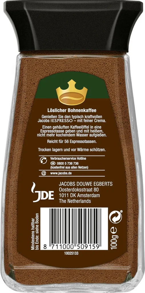 Jacobs Espresso, Löslicher Kaffee, Instantkaffee, Instant Kaffee, Löskaffee, Glas, 100 G 4 Jacobs Espresso, Löslicher Kaffee, Instantkaffee, Instant Kaffee, Löskaffee, Glas, 100 G – Bild 2