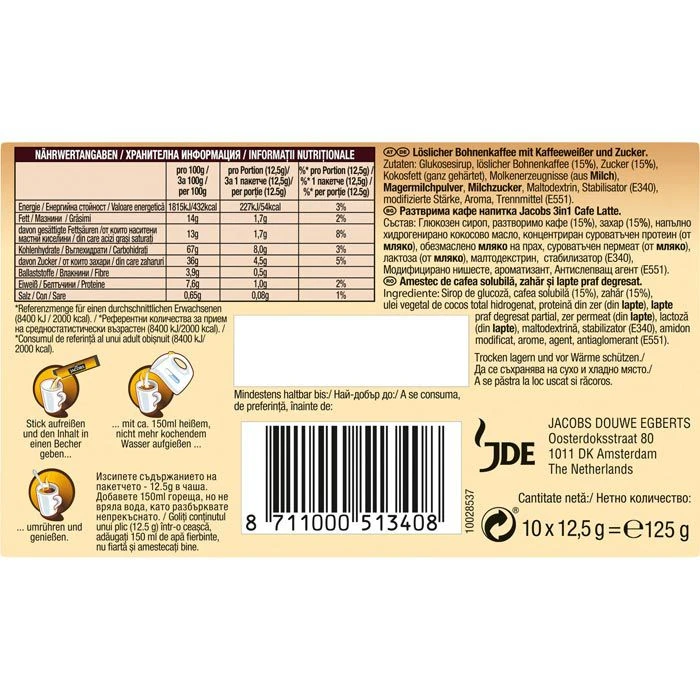 Jacobs Kaffee 3 In 1 Cafe Latte, Instant-Kaffee, Mild, 10 Portionssticks 6 Jacobs Kaffee 3 In 1 Cafe Latte, Instant-Kaffee, Mild, 10 Portionssticks – Bild 4