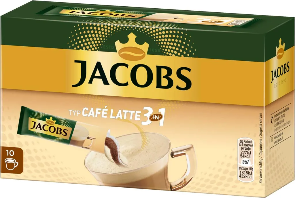 Jacobs 3in1 Sticks Café Latte | Löslicher Kaffee | 10 Portionen 3 Jacobs 3in1 Sticks Café Latte | Löslicher Kaffee | 10 Portionen