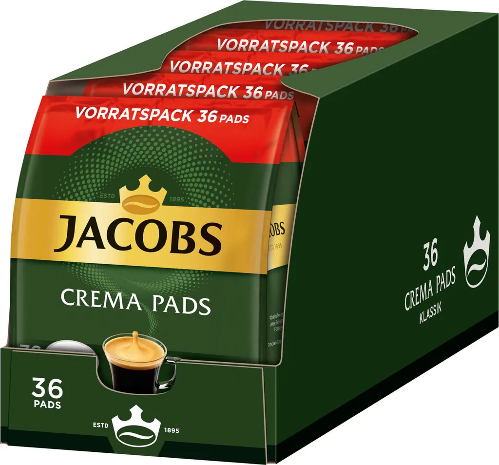 JACOBS Pads Crema Classic UTZ- 5 X 36 Getränke Vorteilspack + 1 Senseo Dose 4 JACOBS Pads Crema Classic UTZ- 5 X 36 Getränke Vorteilspack + 1 Senseo Dose – Bild 2