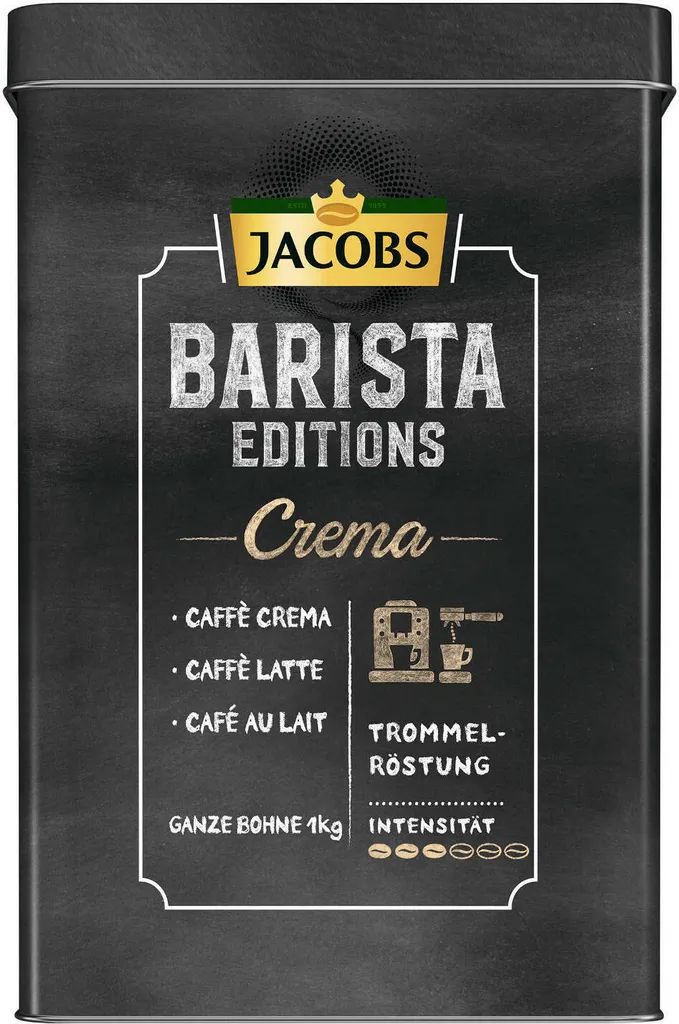 JACOBS Kaffeebohnen Expertenröstung Crema Mild Röstung Des Jahres 2 X 1 Kg + 1 Aluminium Dose Barista Design 4 JACOBS Kaffeebohnen Expertenröstung Crema Mild Röstung Des Jahres 2 X 1 Kg + 1 Aluminium Dose Barista Design – Bild 2