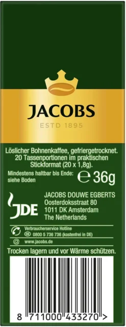 JACOBS Löskaffee Krönung 16 X 20 Sticks Löslicher Kaffee Instantkaffee 320 Getränke -Kaffee Angebote 7837a7efae665fbc62c9cf155437fa21