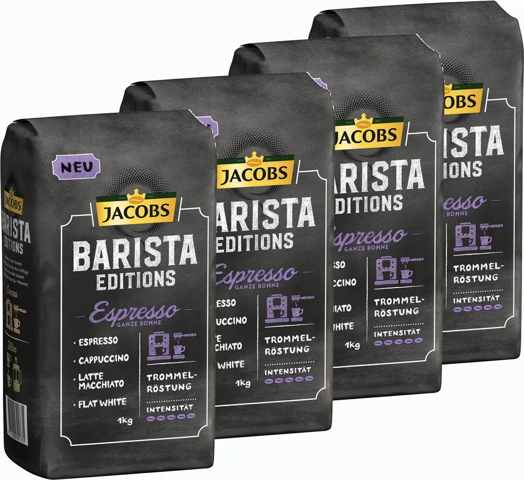 Jacobs Barista Editions Espresso, Bohnenkaffee, Ganze Bohnen, Röstkaffee, Kaffeebohnen, 4 X 1000 G 3 Jacobs Barista Editions Espresso, Bohnenkaffee, Ganze Bohnen, Röstkaffee, Kaffeebohnen, 4 X 1000 G
