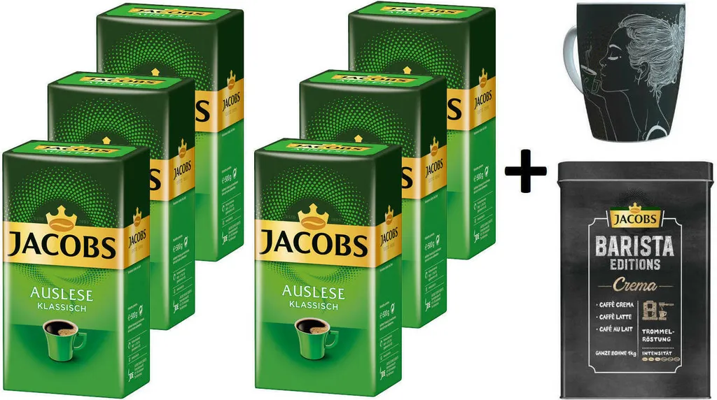 JACOBS Filterkaffee Auslese Klassisch 6 X 500g Kaffee Gemahlen Pulverkaffee + 1 Becher + 1 Dose 3 JACOBS Filterkaffee Auslese Klassisch 6 X 500g Kaffee Gemahlen Pulverkaffee + 1 Becher + 1 Dose