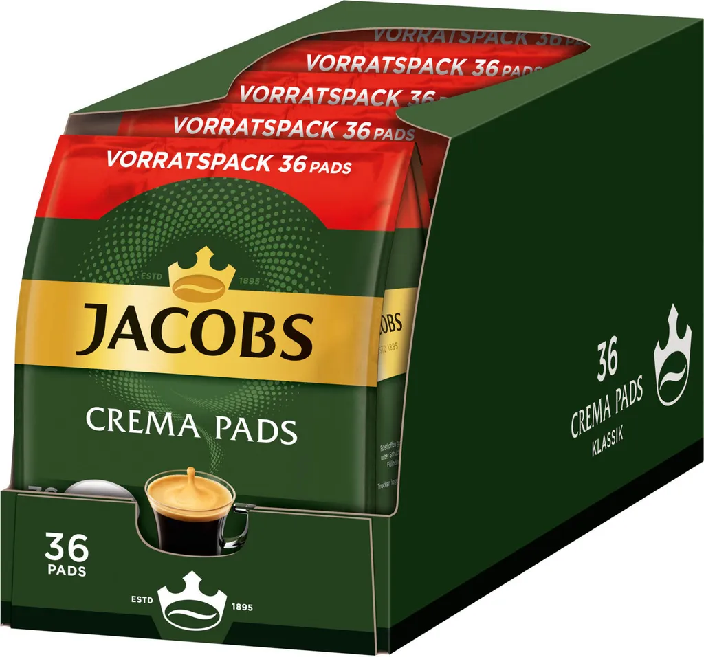 JACOBS Kaffeepads Crema Classic UTZ- 5 X 36 Getränke Pads Vorteilspack 3 JACOBS Kaffeepads Crema Classic UTZ- 5 X 36 Getränke Pads Vorteilspack