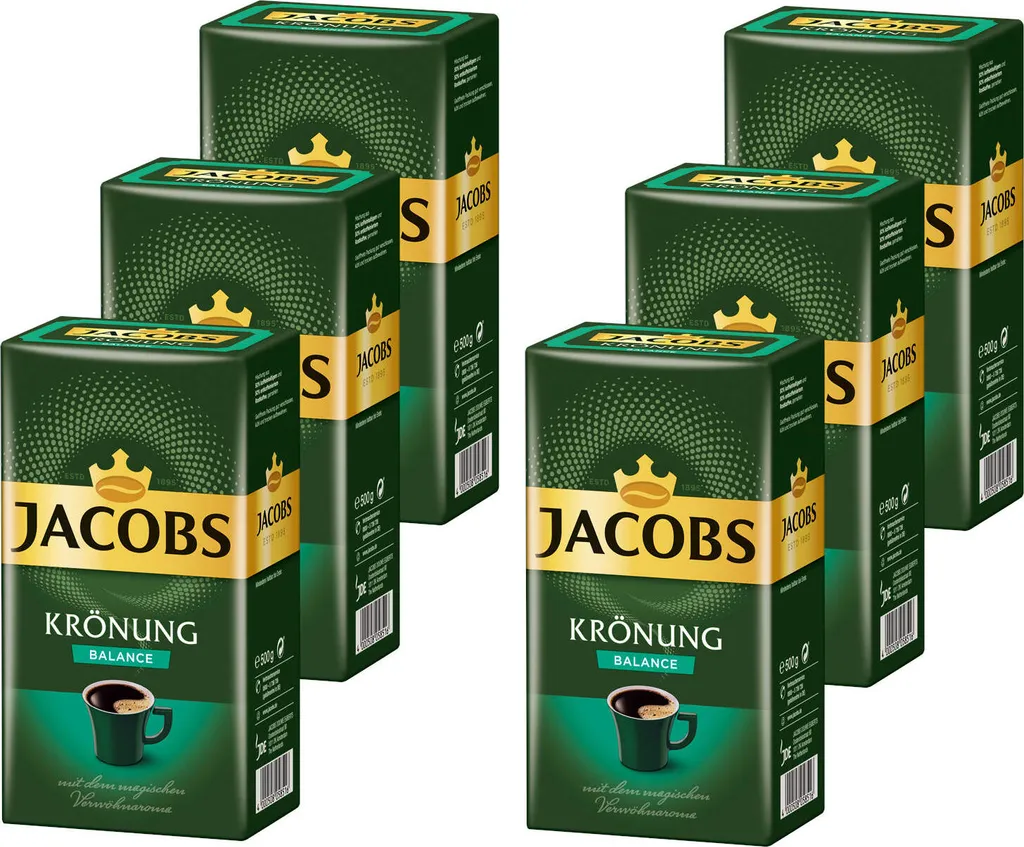 JACOBS Filterkaffee Krönung Balance 6 X 500g Pulver-Kaffee Gemahlen Röstkaffee 3 JACOBS Filterkaffee Krönung Balance 6 X 500g Pulver-Kaffee Gemahlen Röstkaffee