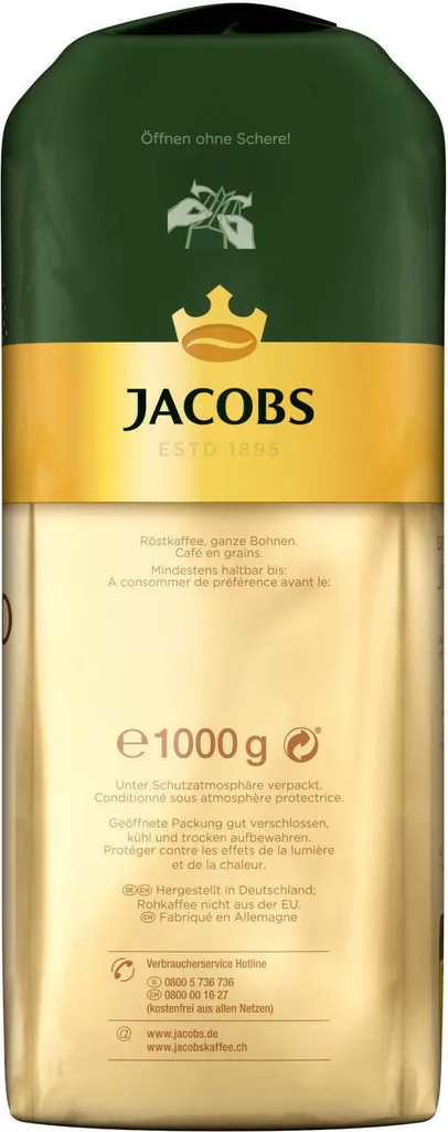 JACOBS Kaffeebohnen Expertenröstung Crema Gold 2 X 1 Kg Ganze Kaffee Bohnen + 1 Aluminium Dose Barista Design 11 JACOBS Kaffeebohnen Expertenröstung Crema Gold 2 X 1 Kg Ganze Kaffee Bohnen + 1 Aluminium Dose Barista Design – Bild 9