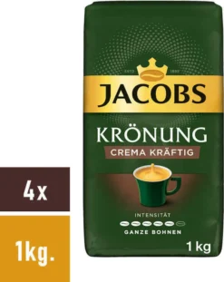 JACOBS Kaffeebohnen Krönung Crema Kräftig Bohnenkaffee 4 X 1 Kg Ganze Bohne -Kaffee Angebote b099e0d4bc70e129e57661aa58f07719