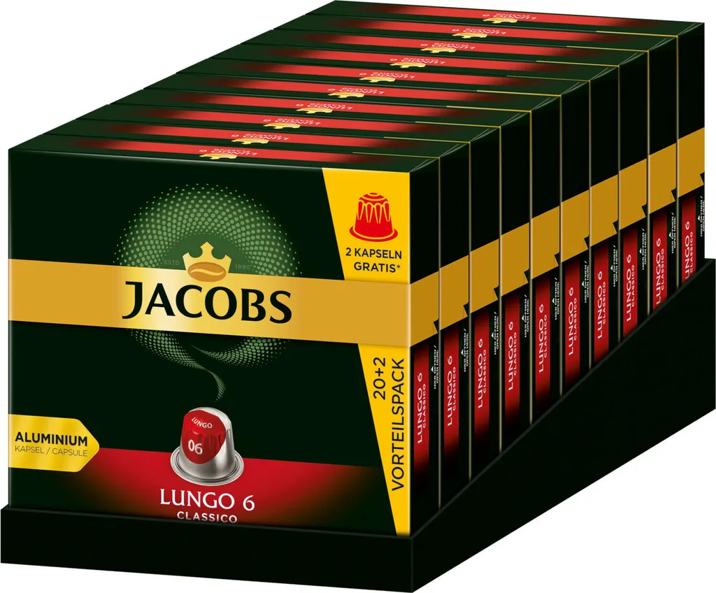 JACOBS Kapseln Lungo 6 Classico 10 X 20+2 Nespresso®* Kompatible Kaffeekapseln