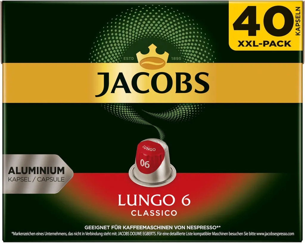 JACOBS Kapseln Nespresso®* Kompatible 2 X 40 Lungo 6 Classico + 2 X 40 8 Intenso XXL-Packs - Insgesamt 160 Getränke 4 JACOBS Kapseln Nespresso®* Kompatible 2 X 40 Lungo 6 Classico + 2 X 40 8 Intenso XXL-Packs - Insgesamt 160 Getränke – Bild 2